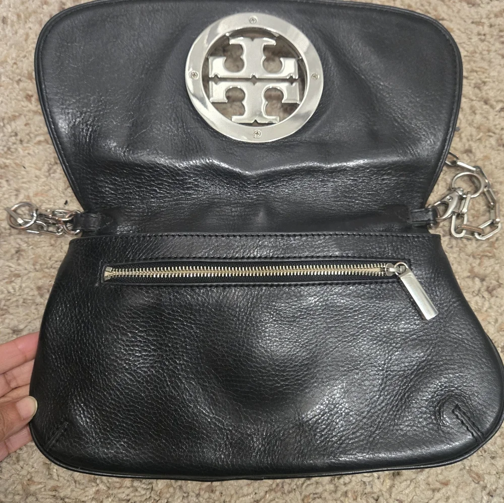 Tory Burch Reva Flap Chain Leather Logo Crossbody Bag